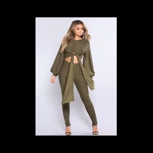 Gold Sparkle Two Piece Pants Set Fashionnova